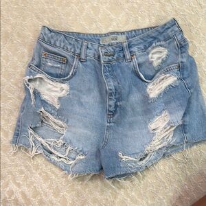 Topshop Blue Distressed Jean Shorts